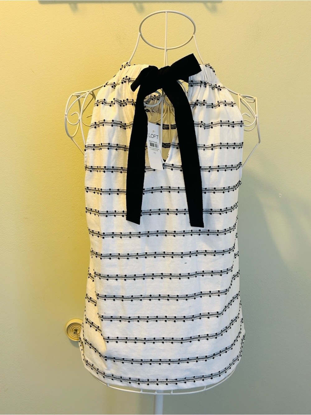 LOFT Black and White Striped Halter with Bow Tie